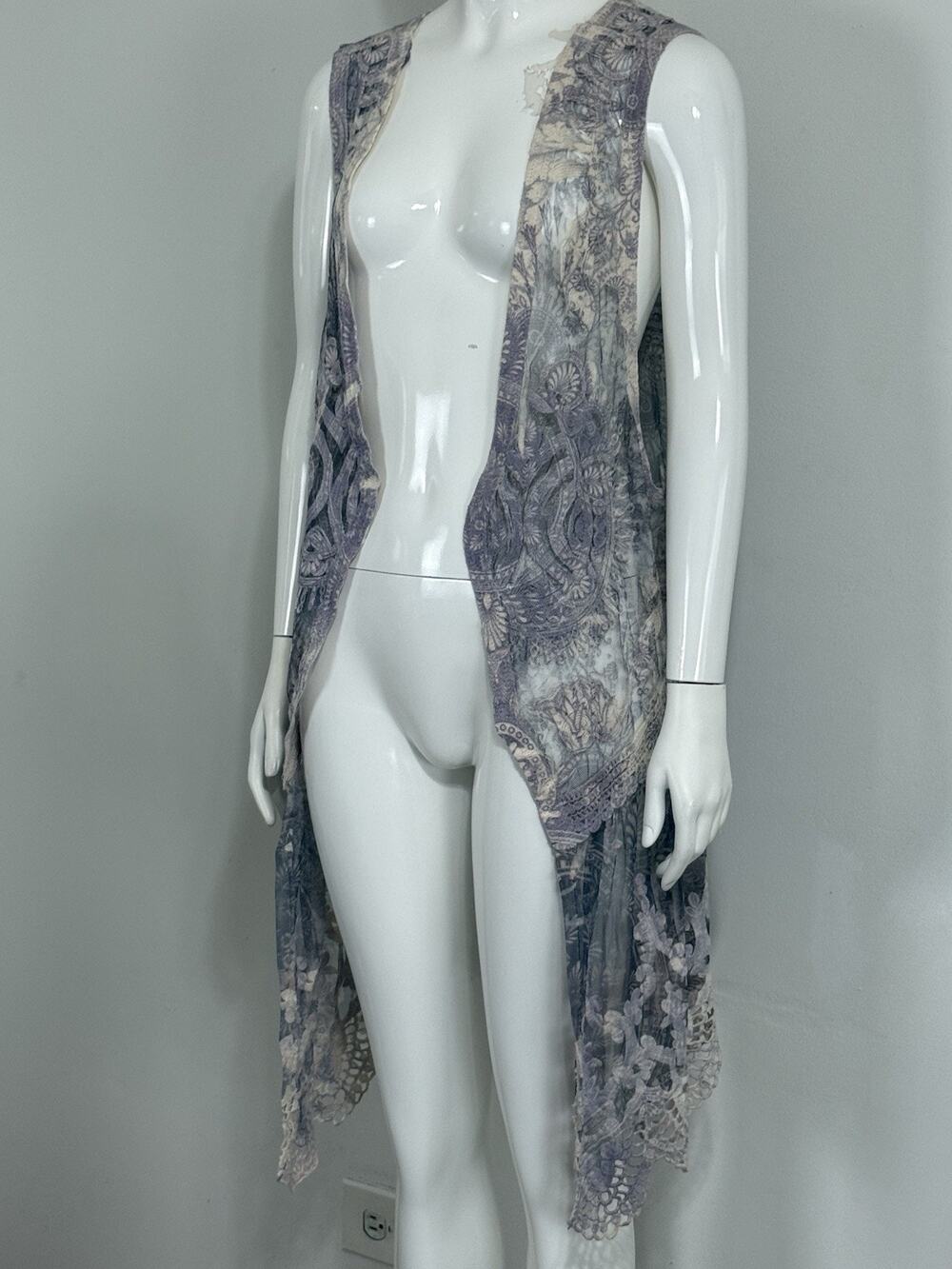 Origami By Vivien Women Size L XL Whimsigoth Boho Sheer Lace Long Vest Duster⁠